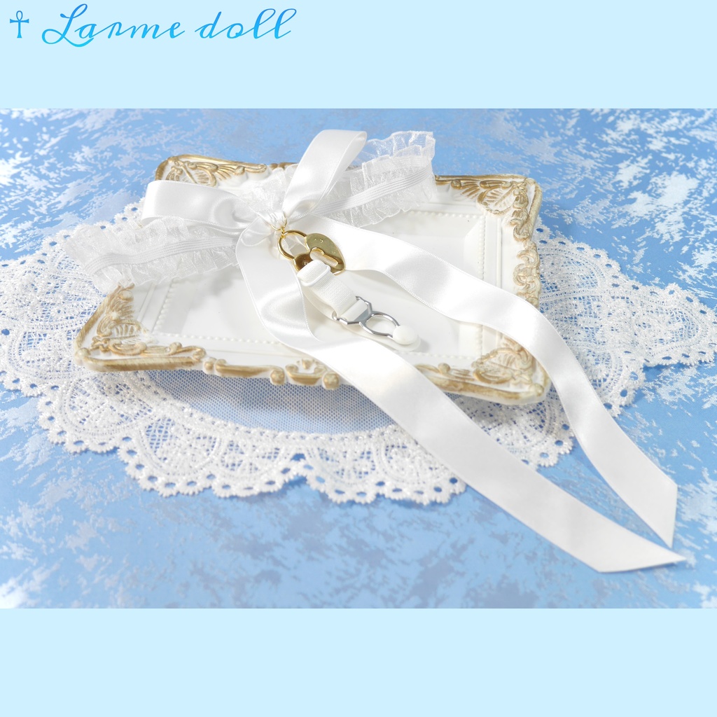 【完成品】【一点物】《☥》オーガンジーレースガーターリング(リボンロング)(ハート型南京錠チャーム付き)