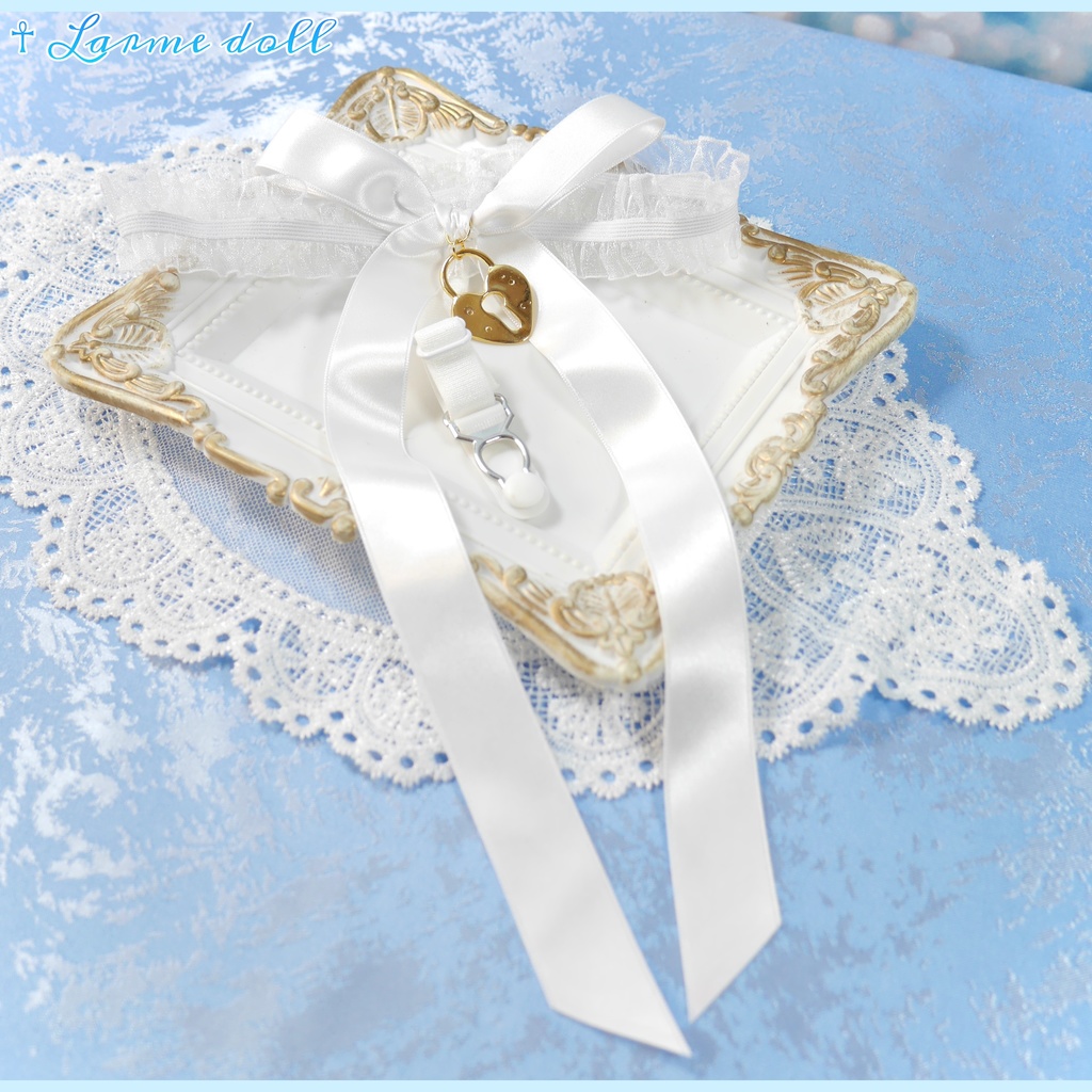 【完成品】【一点物】《☥》オーガンジーレースガーターリング(リボンロング)(ハート型南京錠チャーム付き)