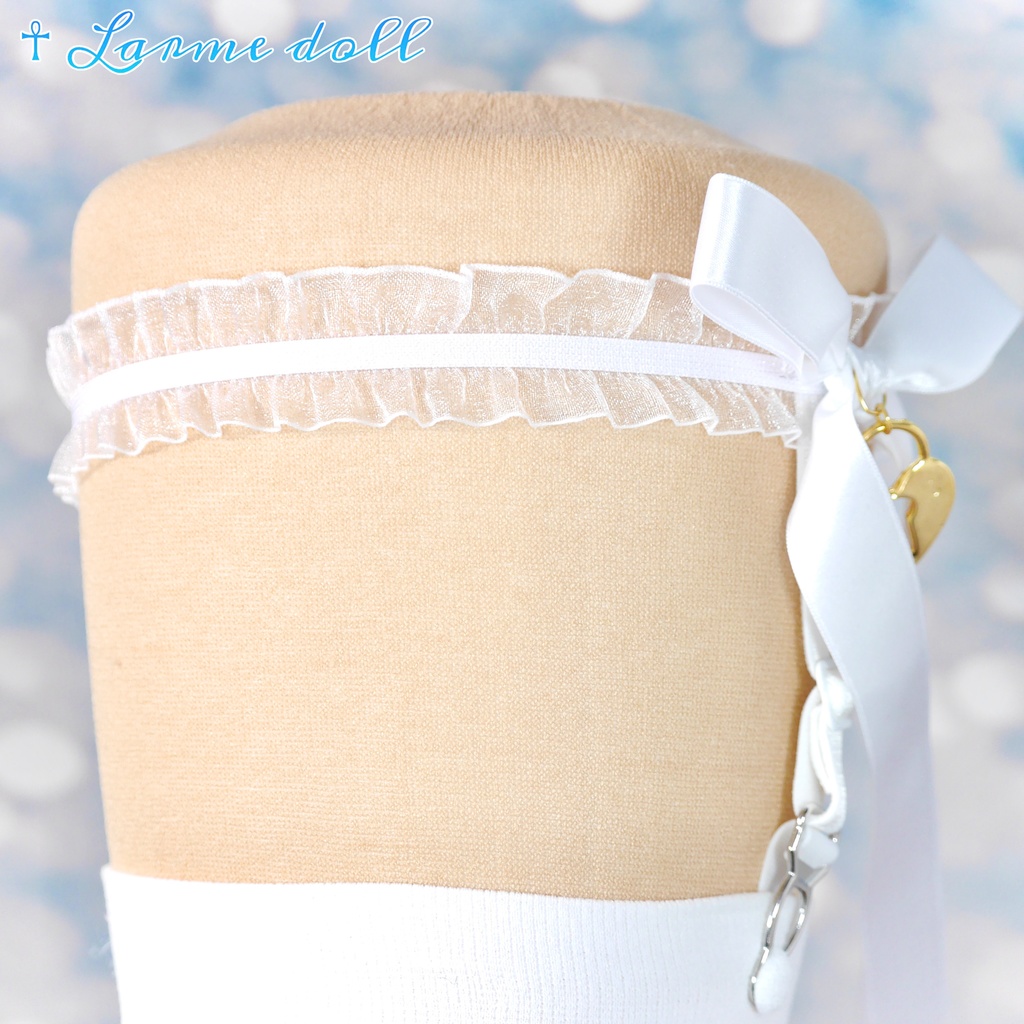 【完成品】【一点物】《☥》オーガンジーレースガーターリング(リボンロング)(ハート型南京錠チャーム付き)