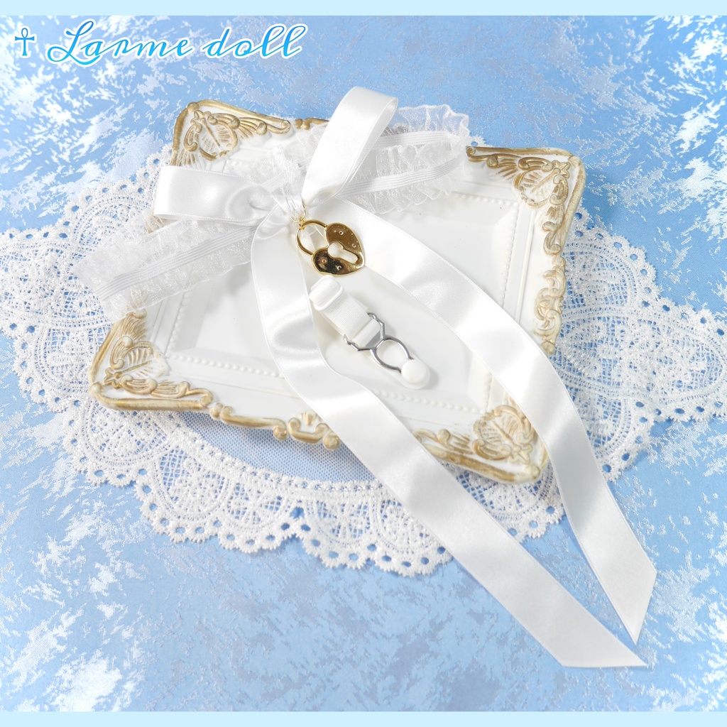 【完成品】【一点物】《☥》オーガンジーレースガーターリング(リボンロング)(ハート型南京錠チャーム付き)