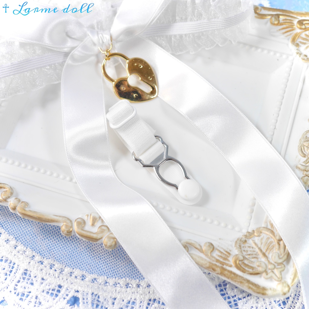 【完成品】【一点物】《☥》オーガンジーレースガーターリング(リボンロング)(ハート型南京錠チャーム付き)