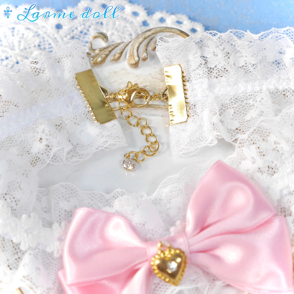 【完成品】【一点物】《☥》ロリィタレースチョーカー (カラー▷白×ピンク)