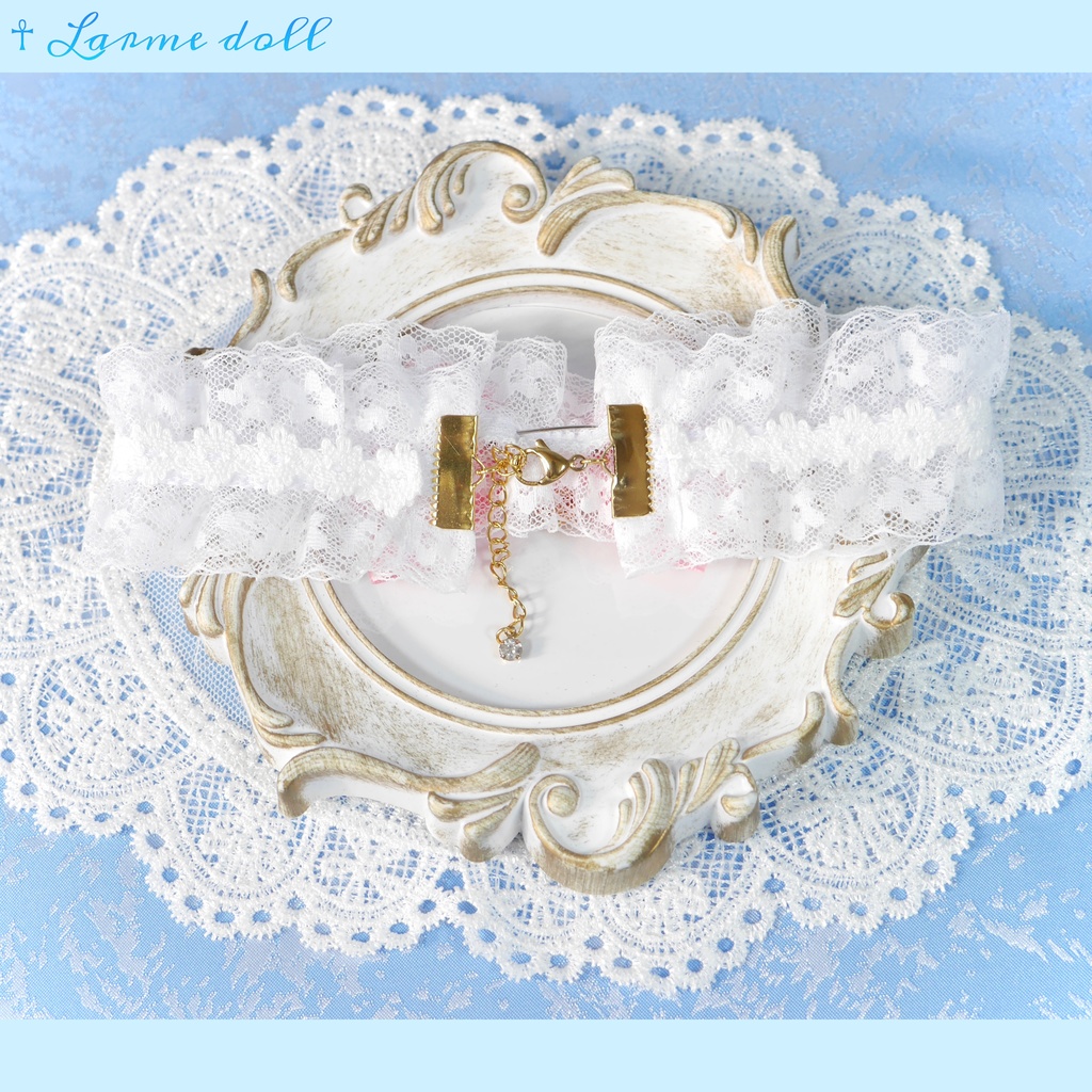 【完成品】【一点物】《☥》ロリィタレースチョーカー (カラー▷白×ピンク)