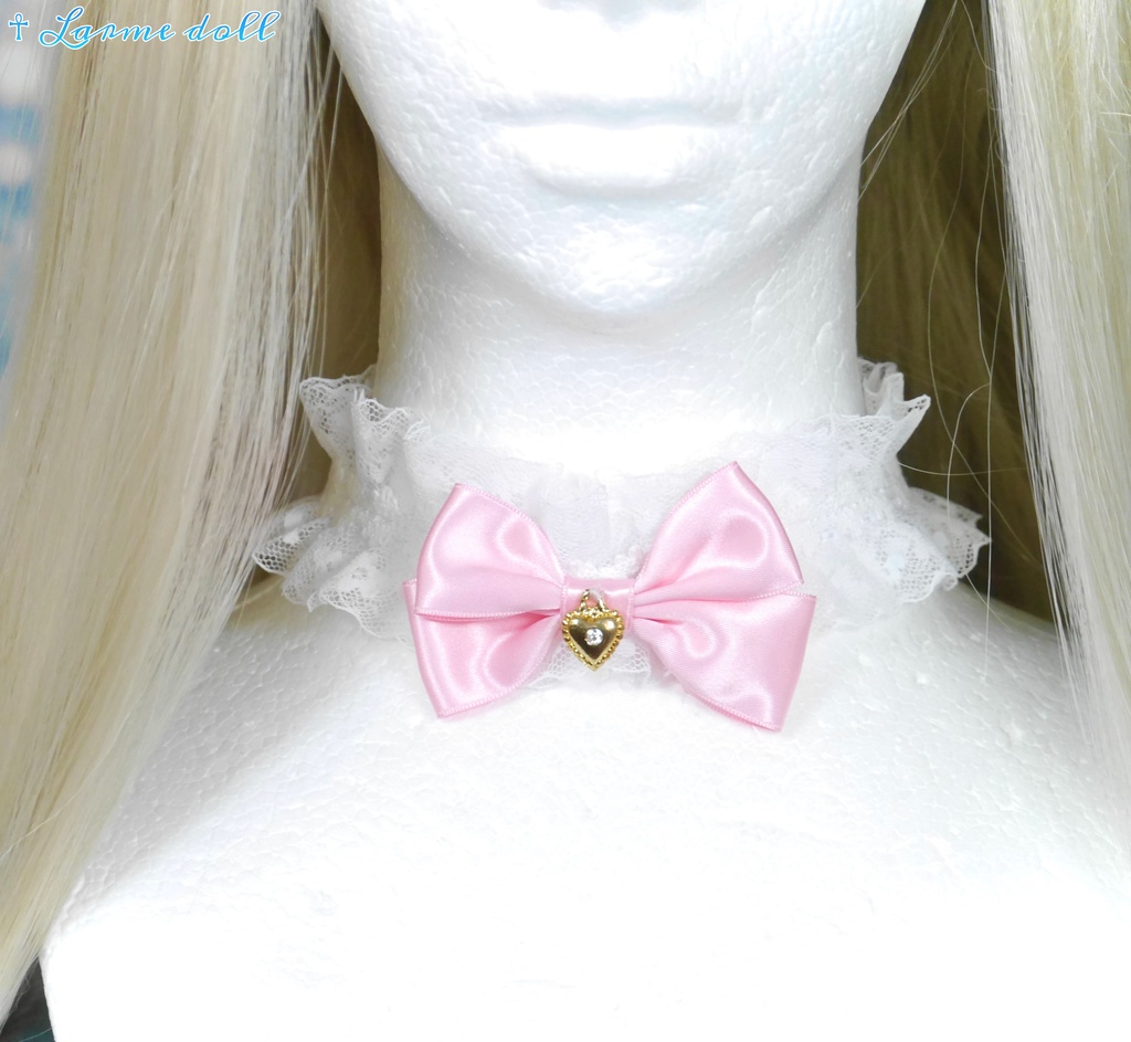 【完成品】【一点物】《☥》ロリィタレースチョーカー (カラー▷白×ピンク)