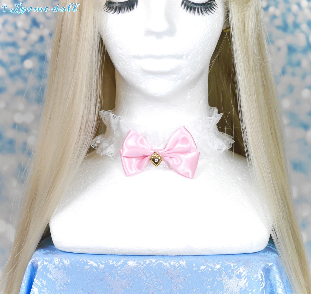 【完成品】【一点物】《☥》ロリィタレースチョーカー (カラー▷白×ピンク)