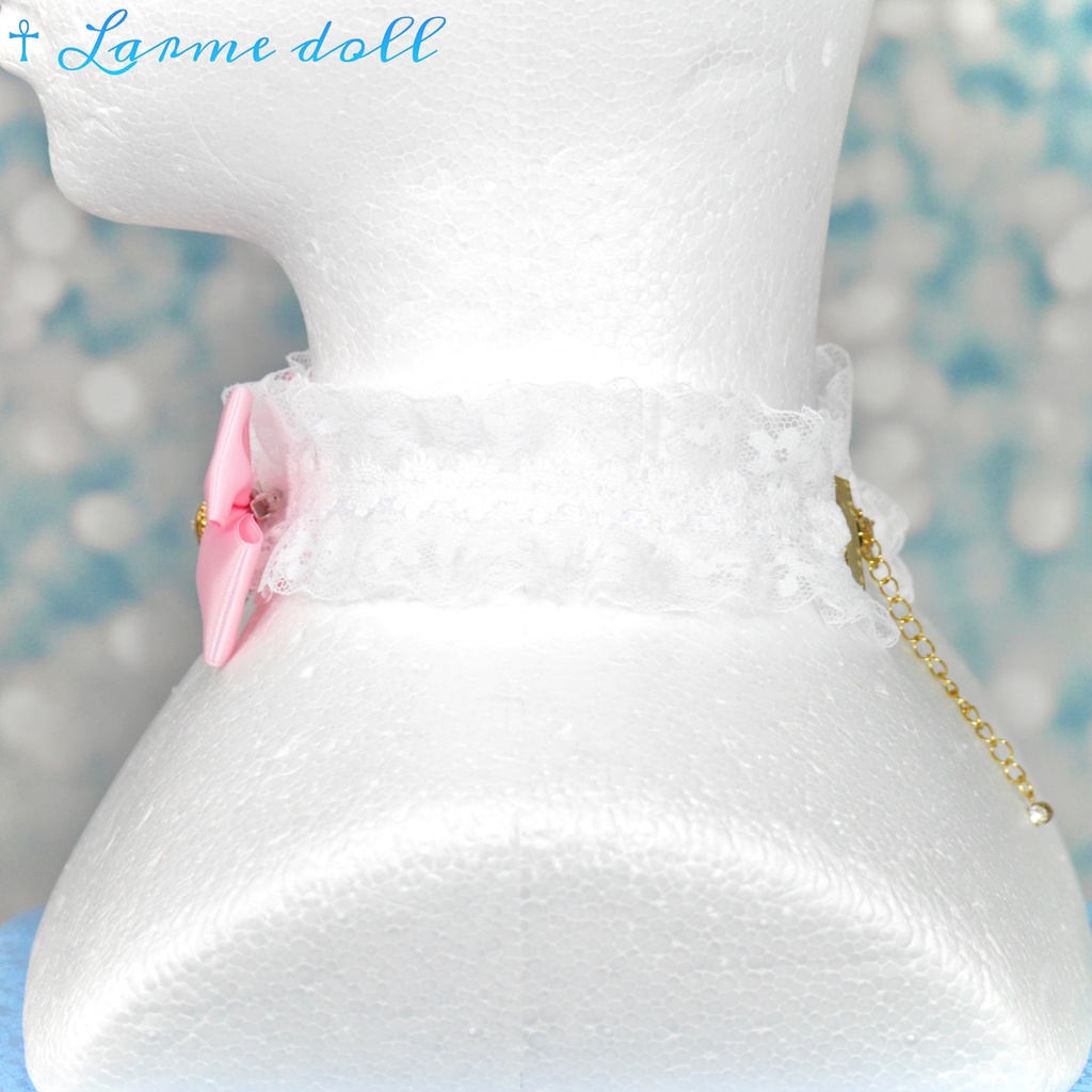 【完成品】【一点物】《☥》ロリィタレースチョーカー (カラー▷白×ピンク)