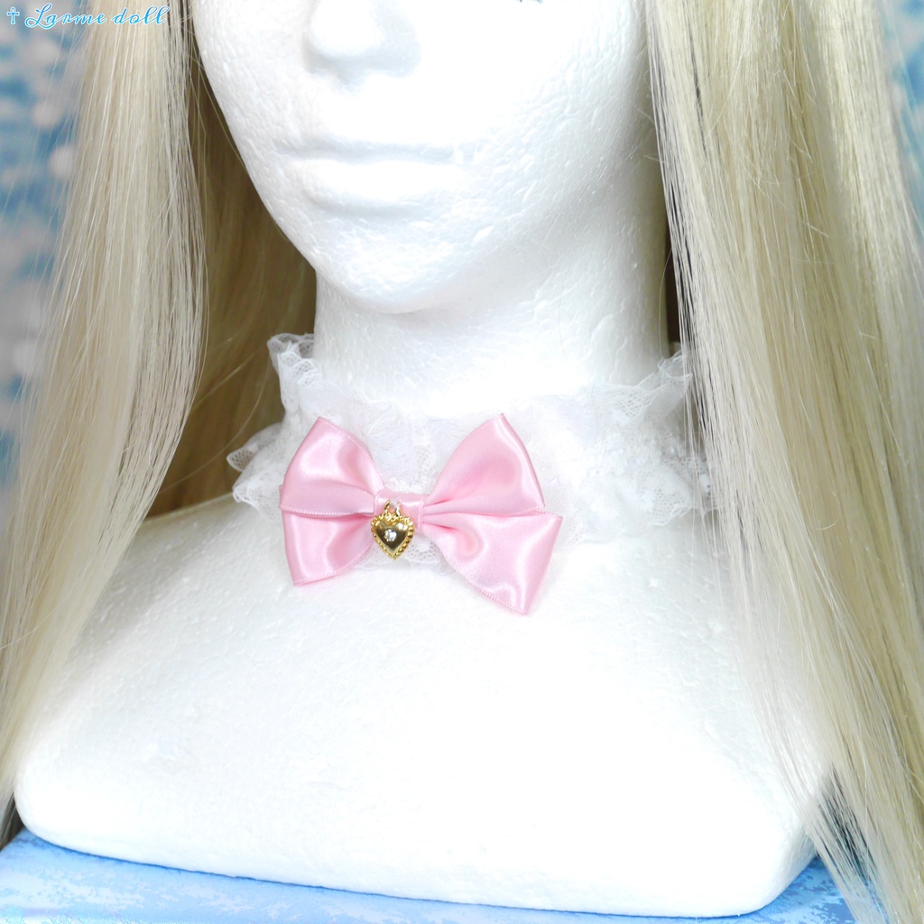 【完成品】【一点物】《☥》ロリィタレースチョーカー (カラー▷白×ピンク)