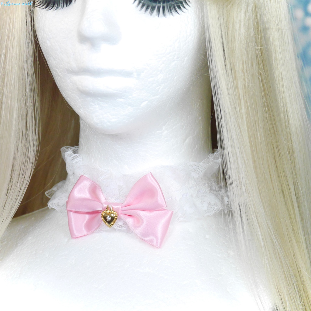 【完成品】【一点物】《☥》ロリィタレースチョーカー (カラー▷白×ピンク)