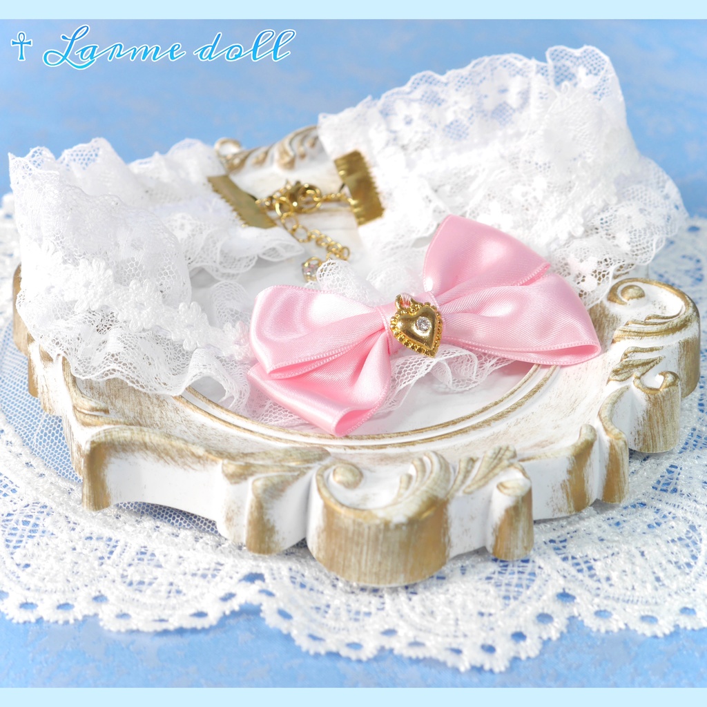 【完成品】【一点物】《☥》ロリィタレースチョーカー (カラー▷白×ピンク)