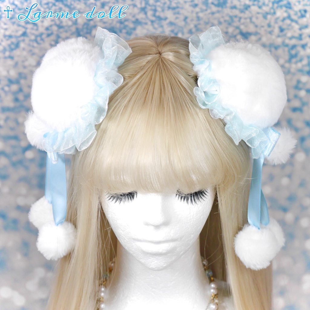 【完成品】【一点物】《☥》ふわふわファーお団子カバー (カラー▷白×水色)