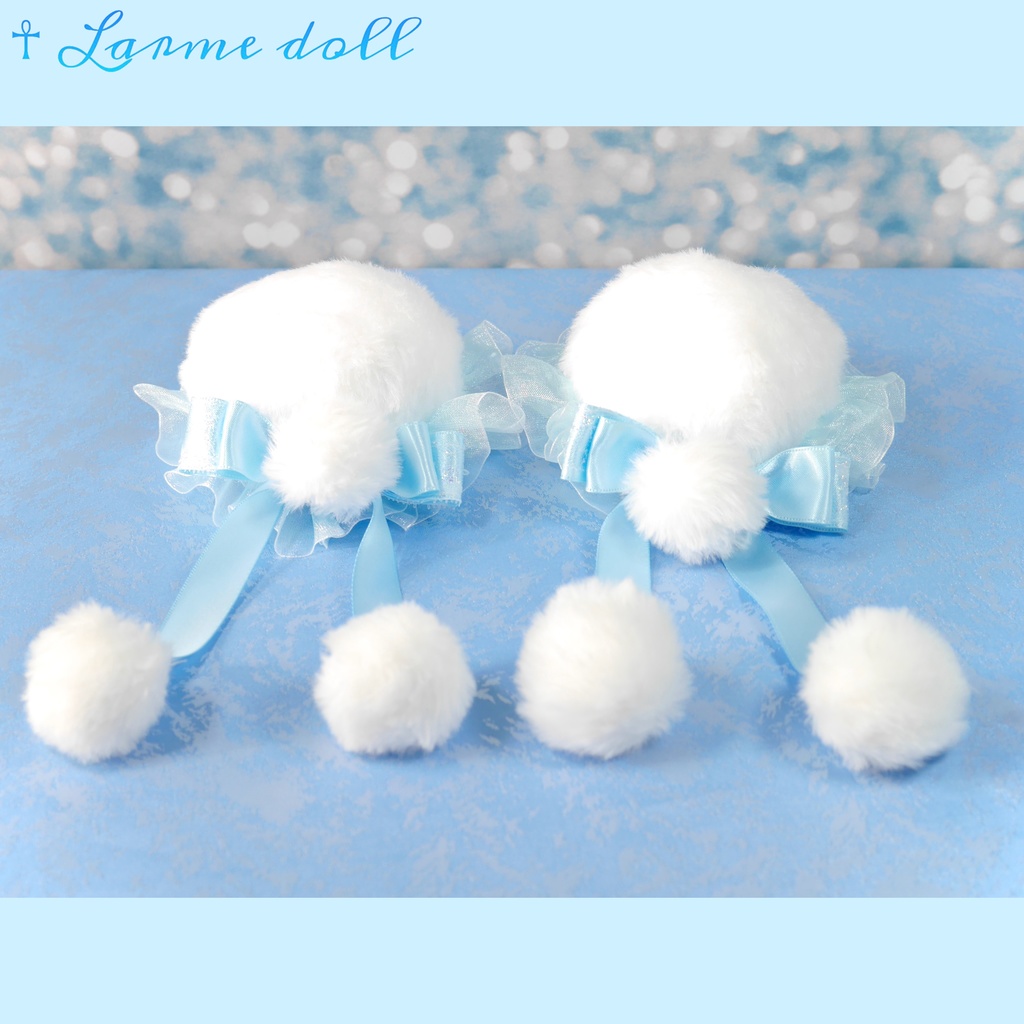 【完成品】【一点物】《☥》ふわふわファーお団子カバー (カラー▷白×水色)