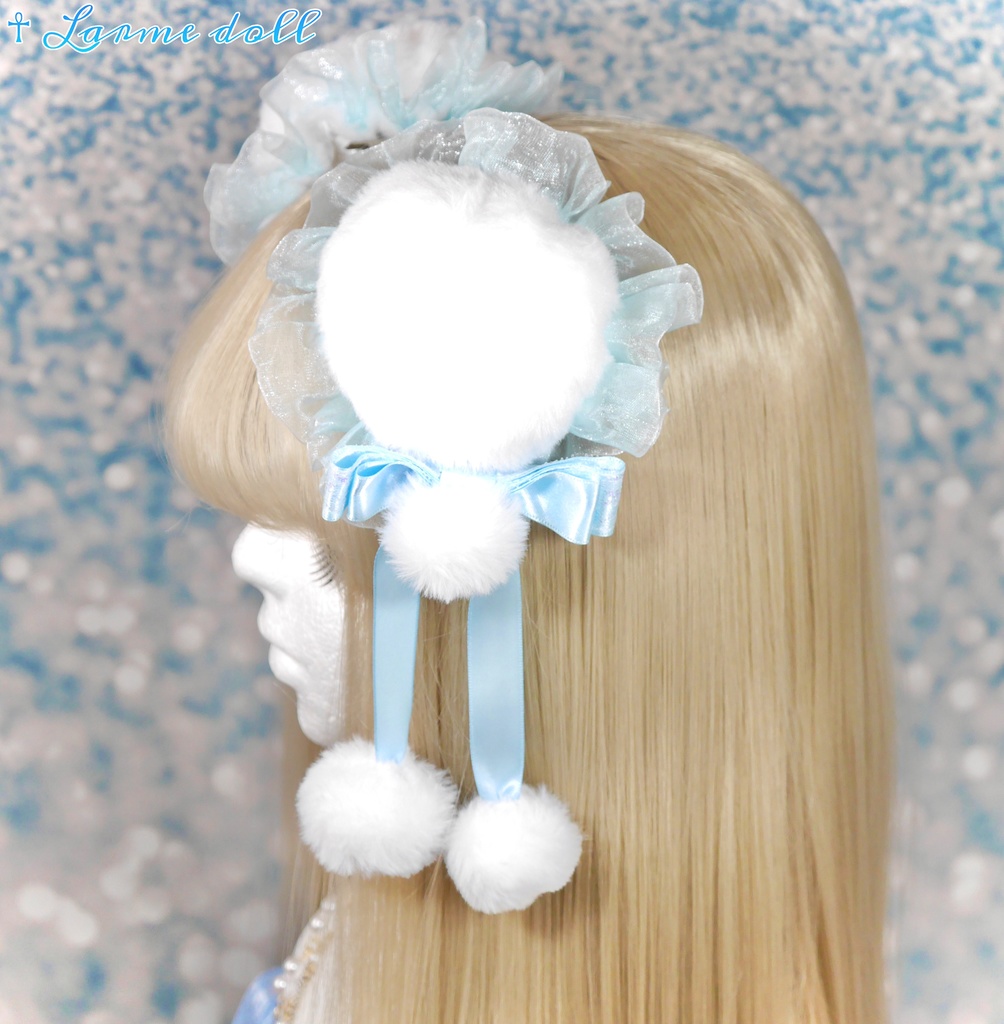 【完成品】【一点物】《☥》ふわふわファーお団子カバー (カラー▷白×水色)