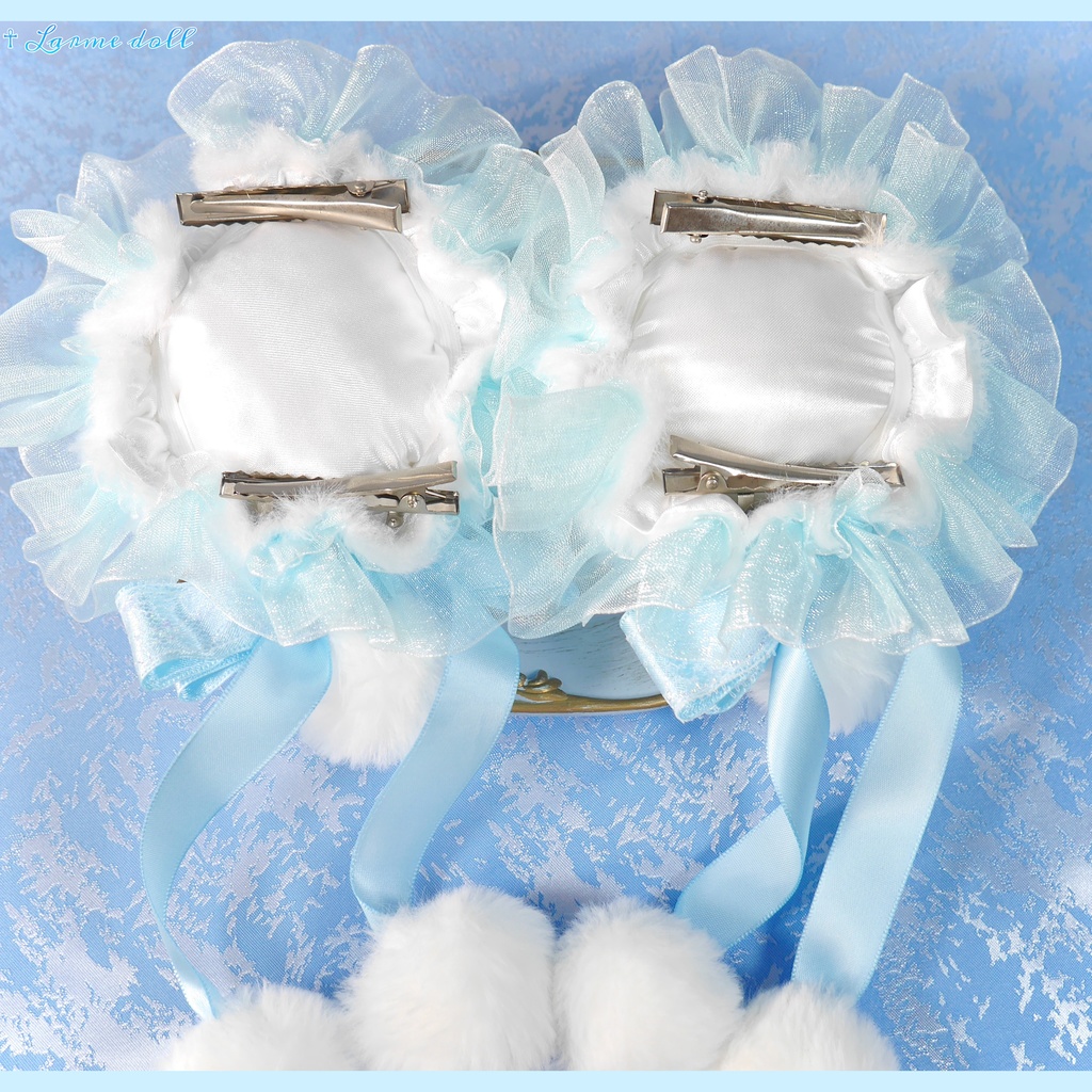 【完成品】【一点物】《☥》ふわふわファーお団子カバー (カラー▷白×水色)