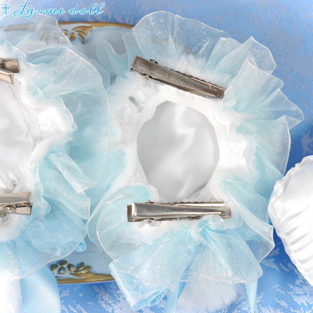 【完成品】【一点物】《☥》ふわふわファーお団子カバー (カラー▷白×水色)