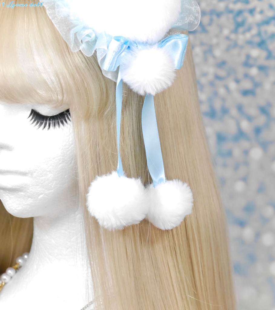 【完成品】【一点物】《☥》ふわふわファーお団子カバー (カラー▷白×水色)