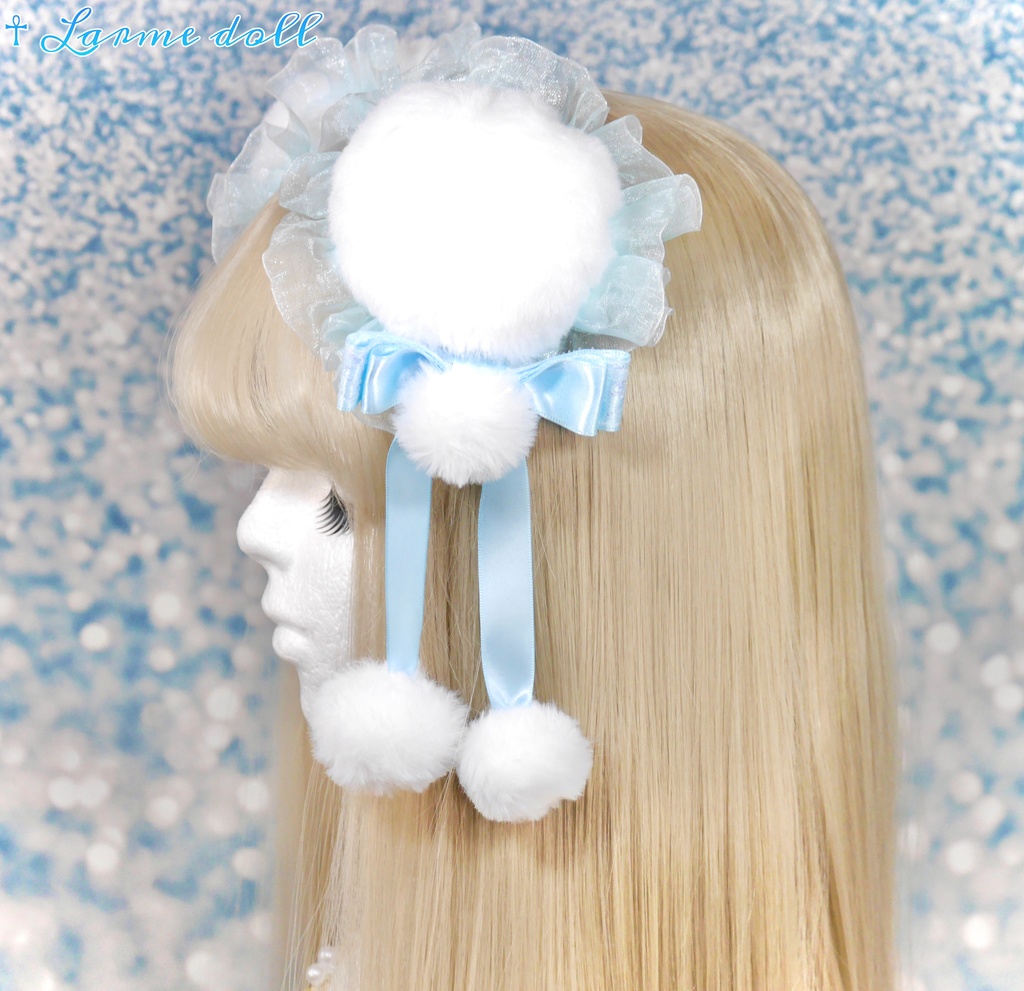 【完成品】【一点物】《☥》ふわふわファーお団子カバー (カラー▷白×水色)