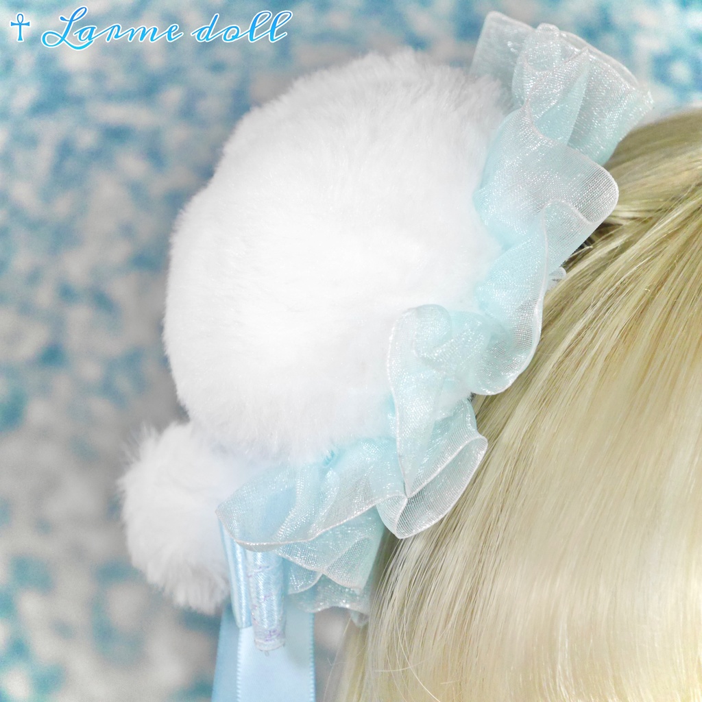 【完成品】【一点物】《☥》ふわふわファーお団子カバー (カラー▷白×水色)
