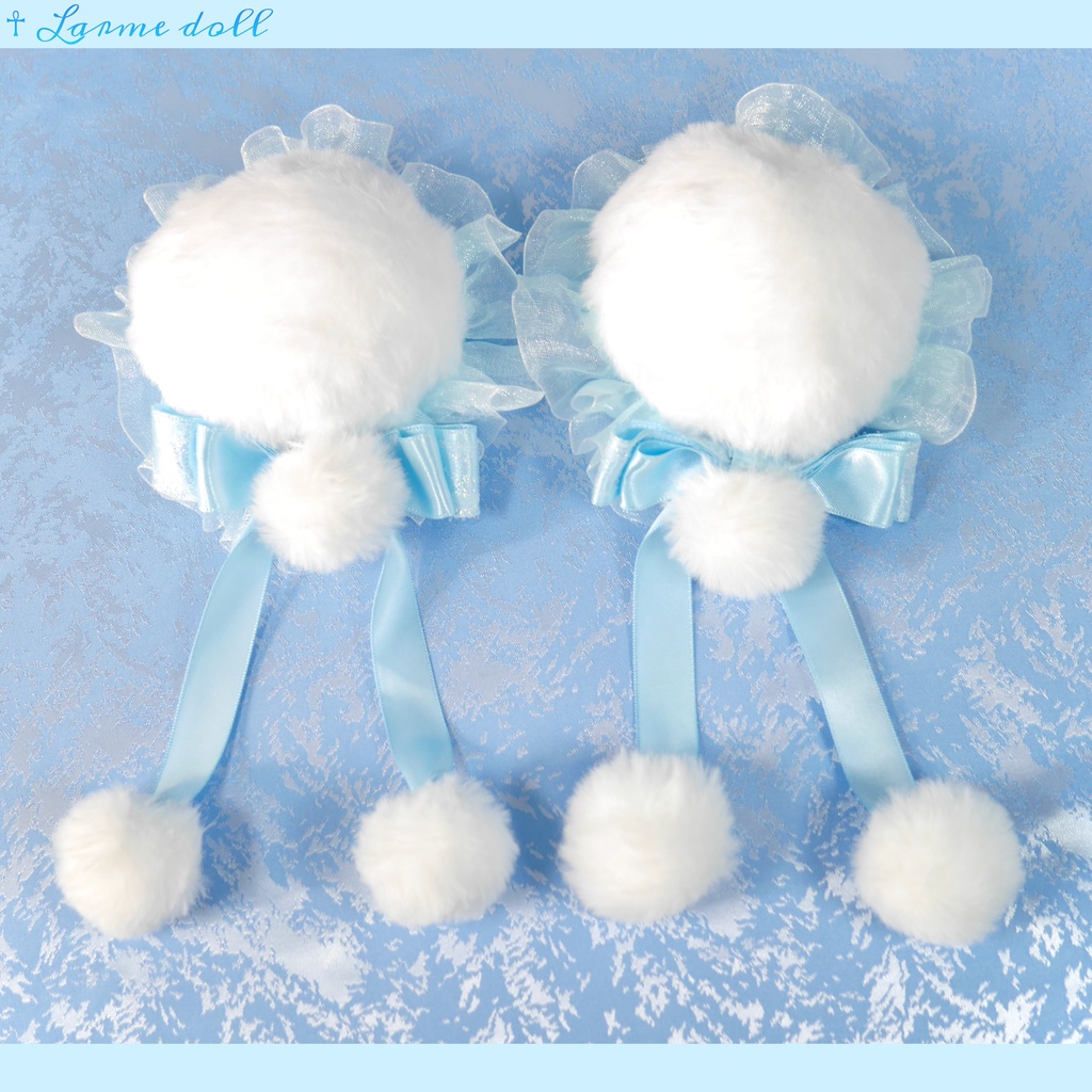 【完成品】【一点物】《☥》ふわふわファーお団子カバー (カラー▷白×水色)