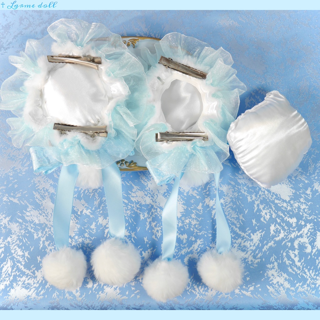 【完成品】【一点物】《☥》ふわふわファーお団子カバー (カラー▷白×水色)