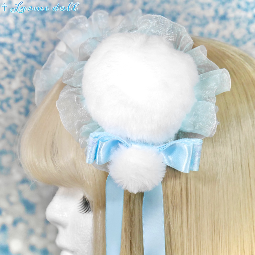 【完成品】【一点物】《☥》ふわふわファーお団子カバー (カラー▷白×水色)