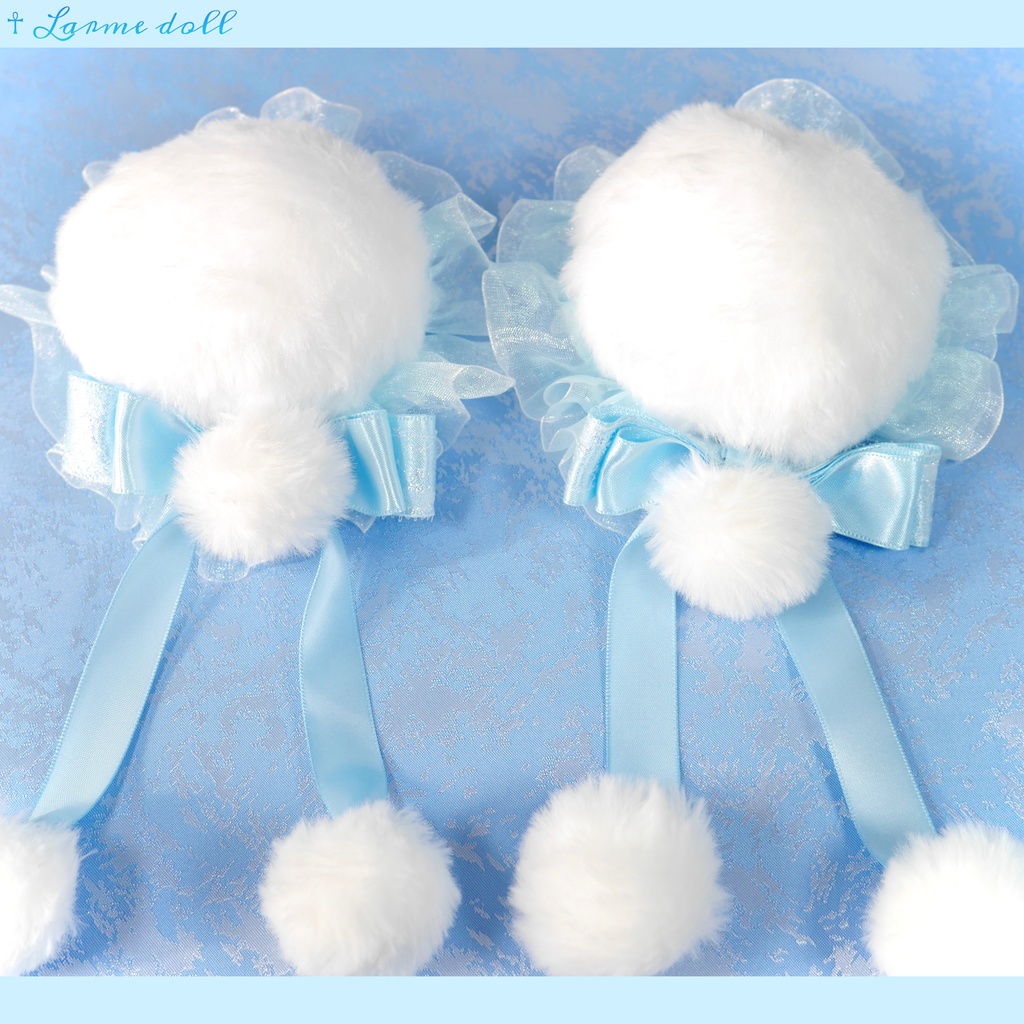 【完成品】【一点物】《☥》ふわふわファーお団子カバー (カラー▷白×水色)