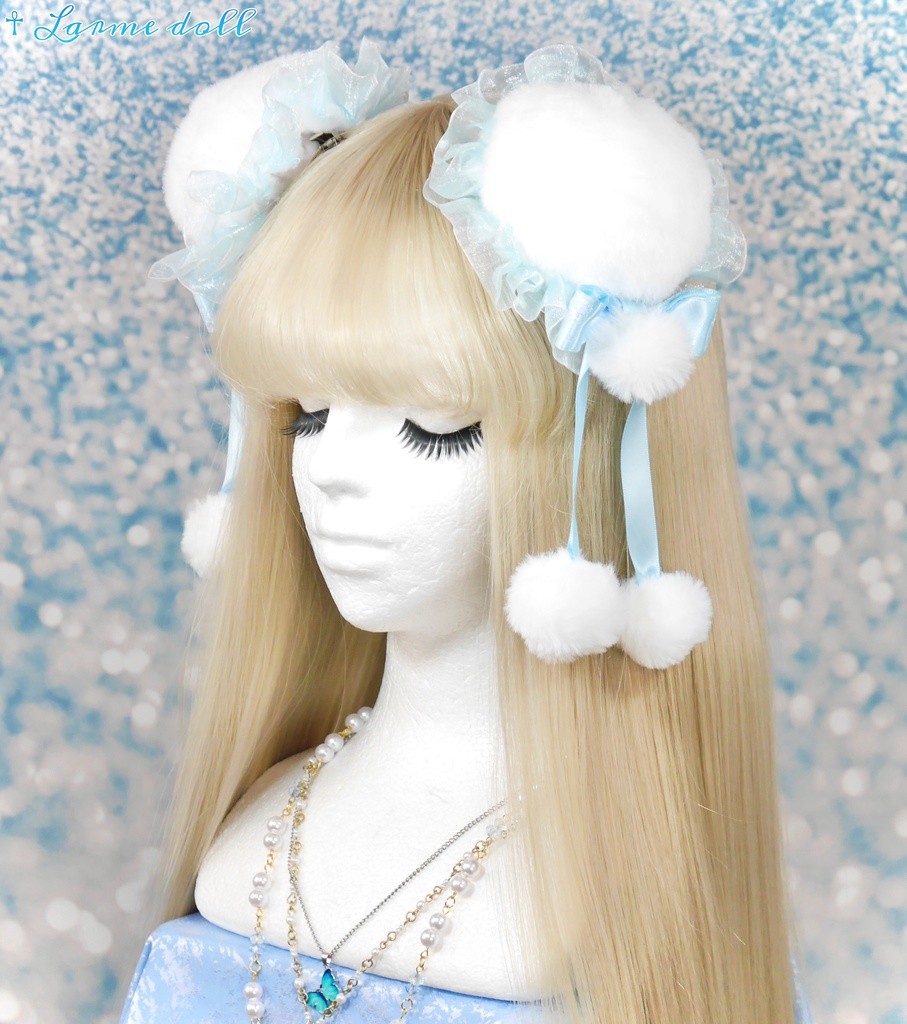 【完成品】【一点物】《☥》ふわふわファーお団子カバー (カラー▷白×水色)