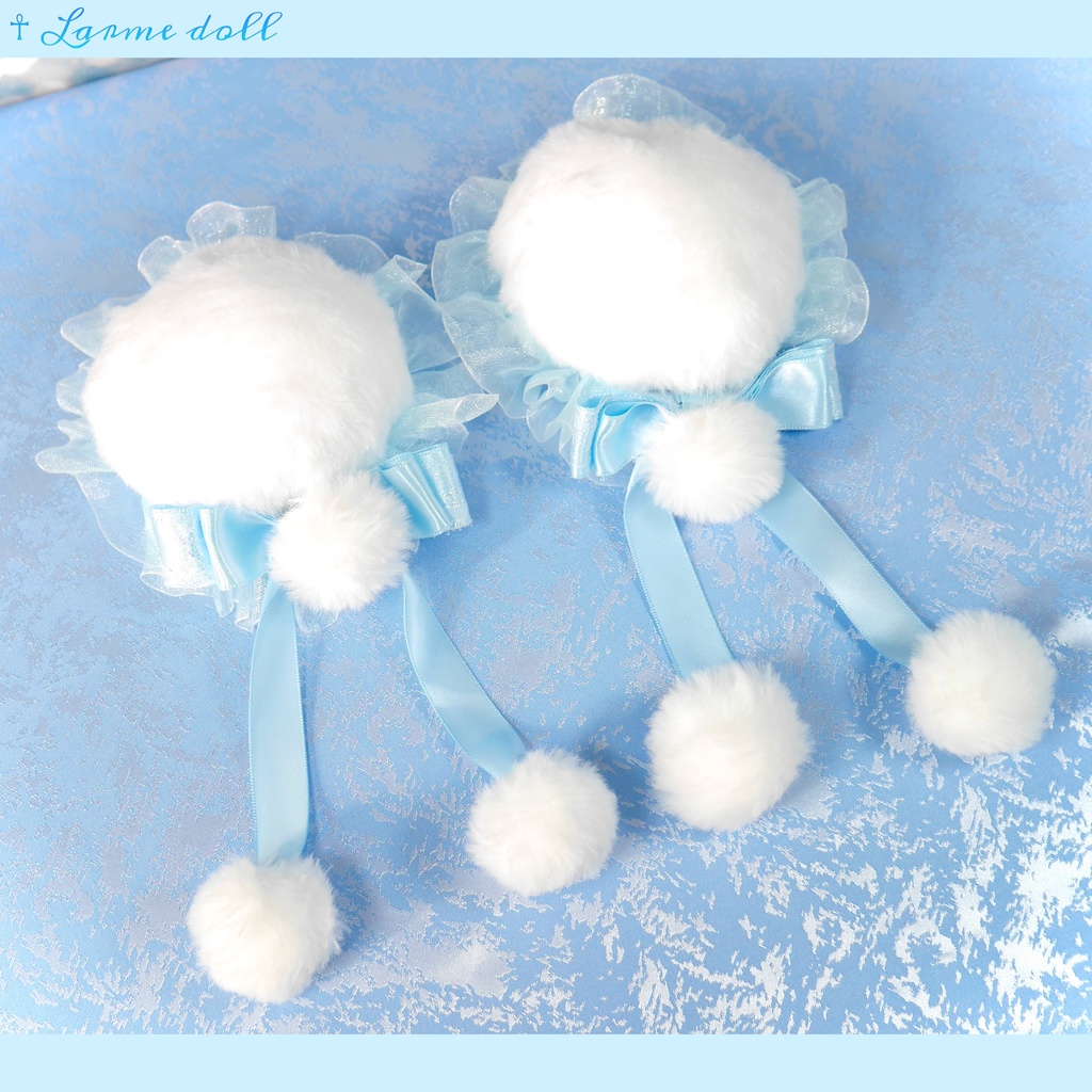 【完成品】【一点物】《☥》ふわふわファーお団子カバー (カラー▷白×水色)