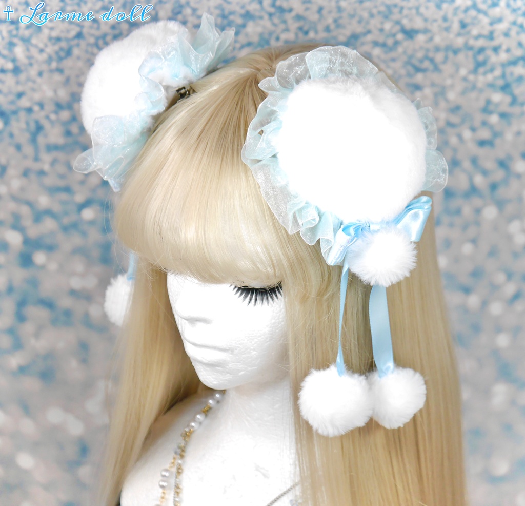 【完成品】【一点物】《☥》ふわふわファーお団子カバー (カラー▷白×水色)