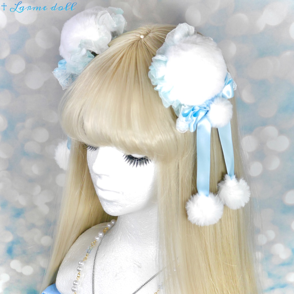 【完成品】【一点物】《☥》ふわふわファーお団子カバー (カラー▷白×水色)