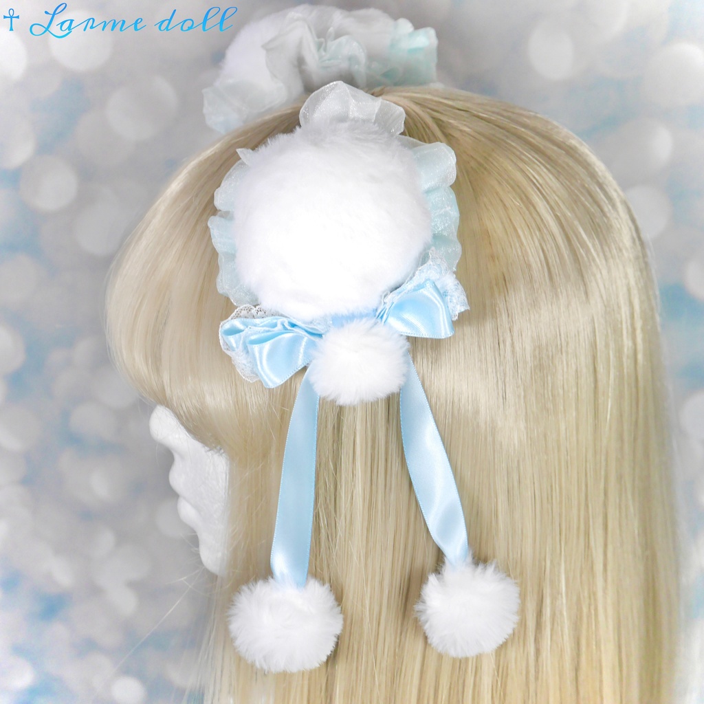 【完成品】【一点物】《☥》ふわふわファーお団子カバー (カラー▷白×水色)