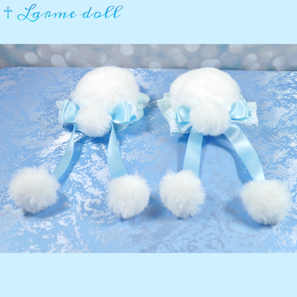 【完成品】【一点物】《☥》ふわふわファーお団子カバー (カラー▷白×水色)
