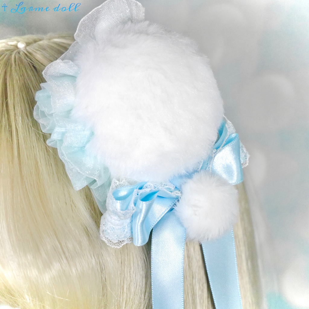 【完成品】【一点物】《☥》ふわふわファーお団子カバー (カラー▷白×水色)
