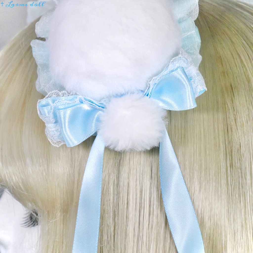 【完成品】【一点物】《☥》ふわふわファーお団子カバー (カラー▷白×水色)