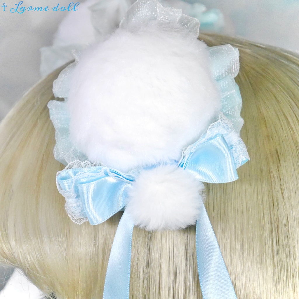 【完成品】【一点物】《☥》ふわふわファーお団子カバー (カラー▷白×水色)