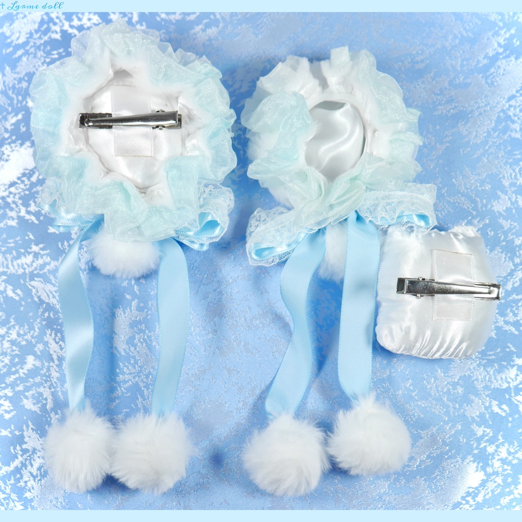 【完成品】【一点物】《☥》ふわふわファーお団子カバー (カラー▷白×水色)