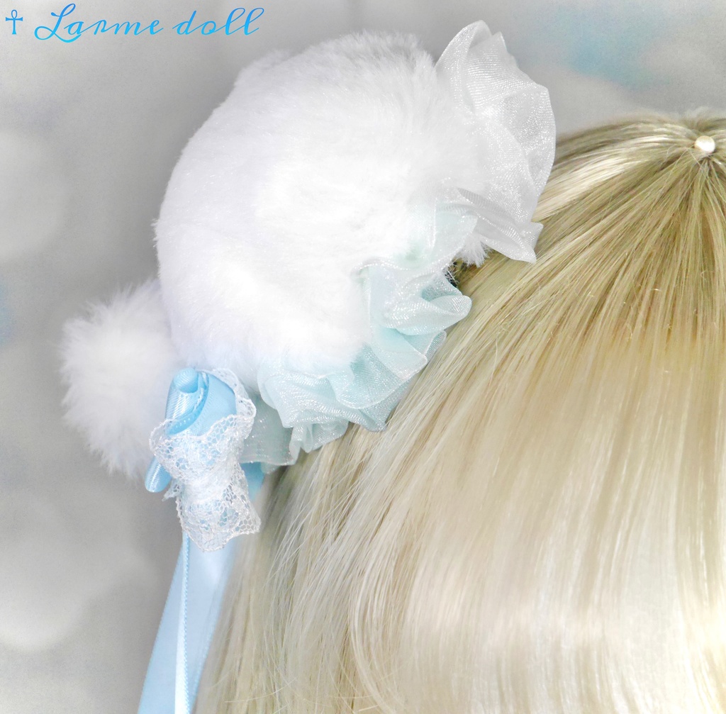 【完成品】【一点物】《☥》ふわふわファーお団子カバー (カラー▷白×水色)