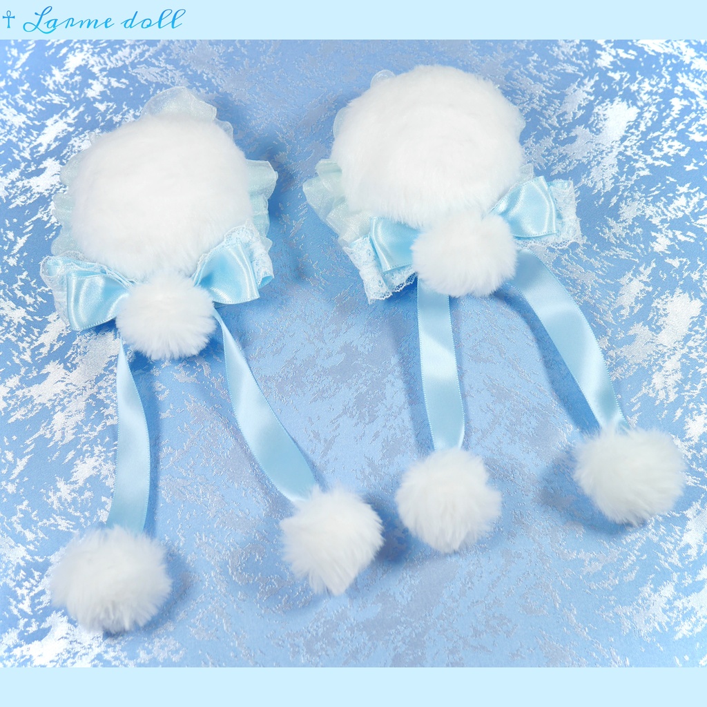 【完成品】【一点物】《☥》ふわふわファーお団子カバー (カラー▷白×水色)