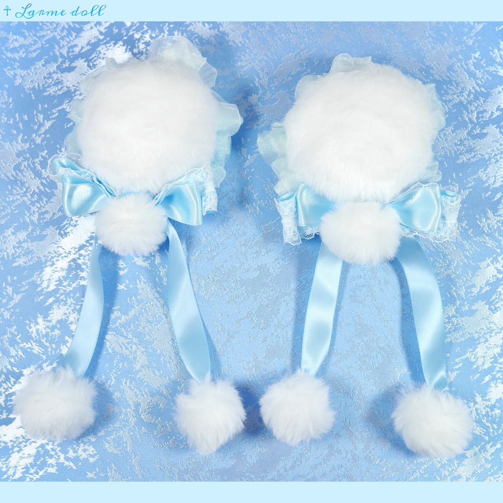 【完成品】【一点物】《☥》ふわふわファーお団子カバー (カラー▷白×水色)