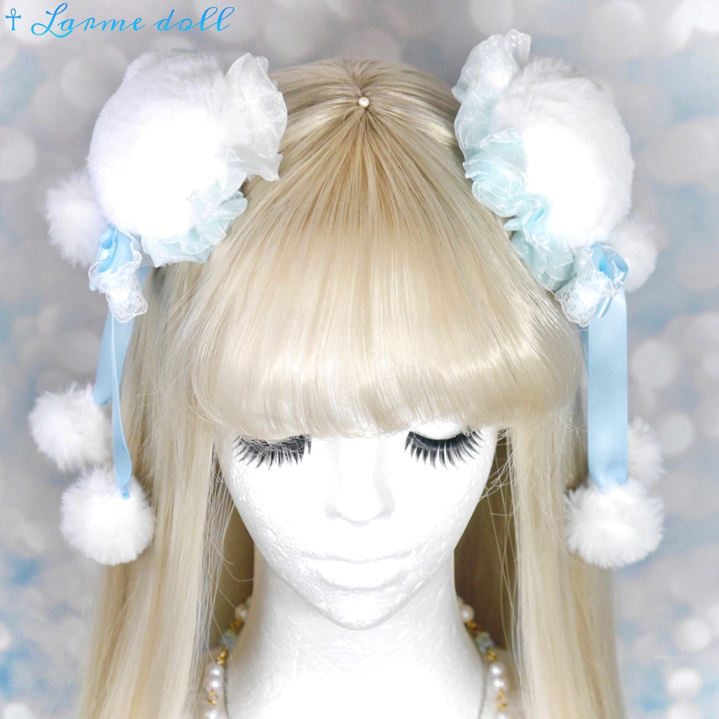 【完成品】【一点物】《☥》ふわふわファーお団子カバー (カラー▷白×水色)