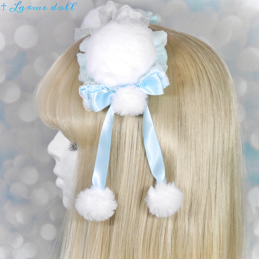 【完成品】【一点物】《☥》ふわふわファーお団子カバー (カラー▷白×水色)