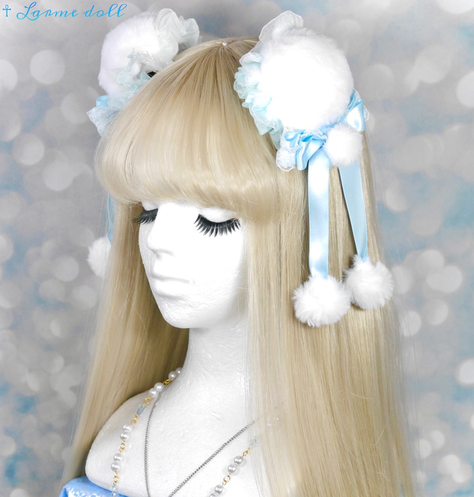 【完成品】【一点物】《☥》ふわふわファーお団子カバー (カラー▷白×水色)