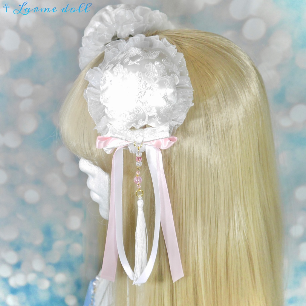 【完成品】【一点物】《☥》タッセル付きチャイナお団子カバー (カラー▷白×ピンク)