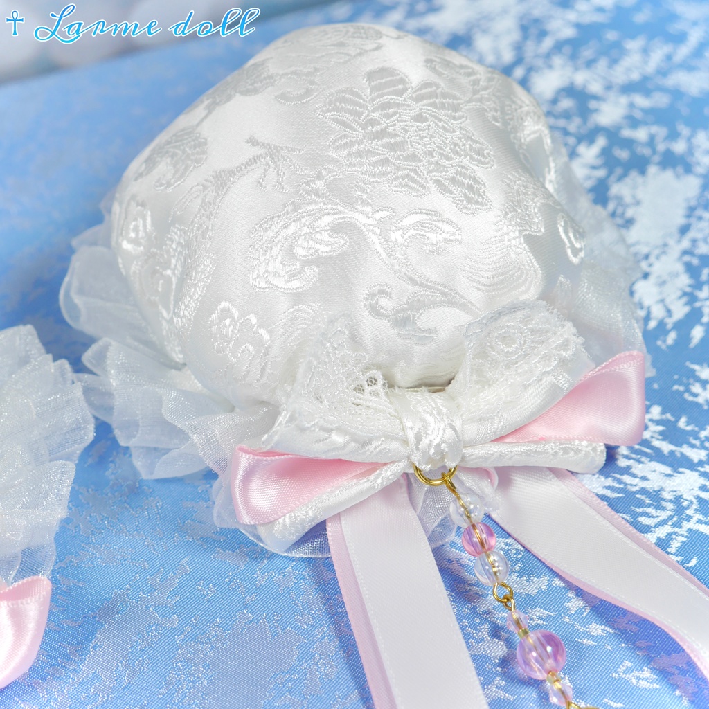 【完成品】【一点物】《☥》タッセル付きチャイナお団子カバー (カラー▷白×ピンク)