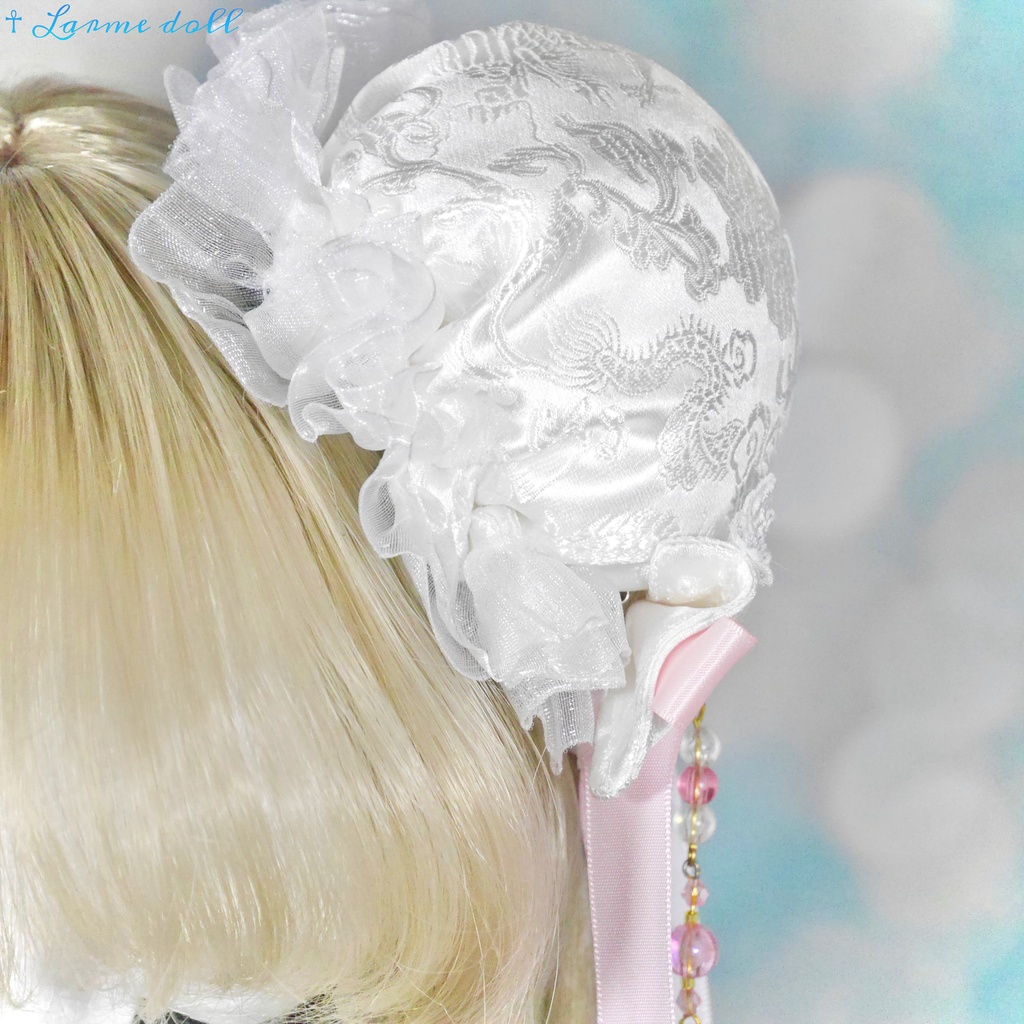 【完成品】【一点物】《☥》タッセル付きチャイナお団子カバー (カラー▷白×ピンク)