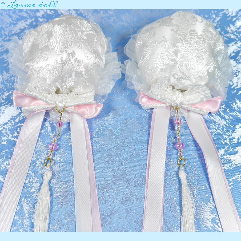 【完成品】【一点物】《☥》タッセル付きチャイナお団子カバー (カラー▷白×ピンク)