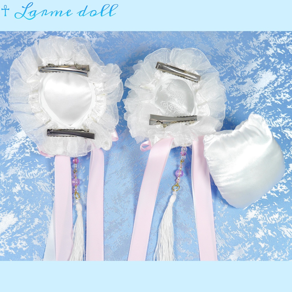 【完成品】【一点物】《☥》タッセル付きチャイナお団子カバー (カラー▷白×ピンク)