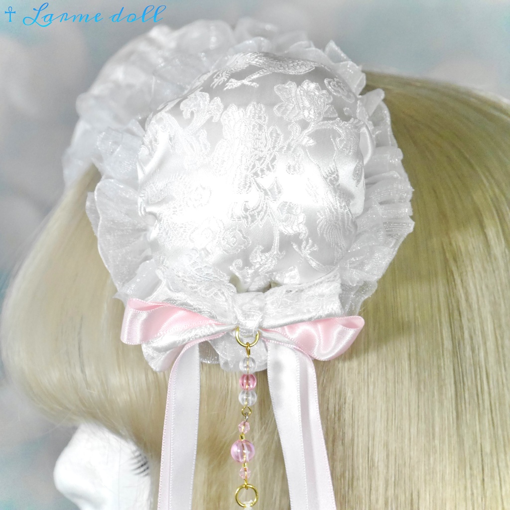 【完成品】【一点物】《☥》タッセル付きチャイナお団子カバー (カラー▷白×ピンク)