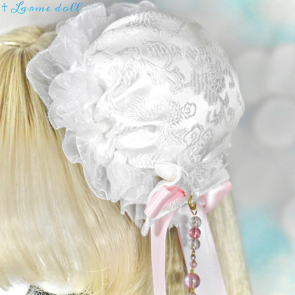 【完成品】【一点物】《☥》タッセル付きチャイナお団子カバー (カラー▷白×ピンク)