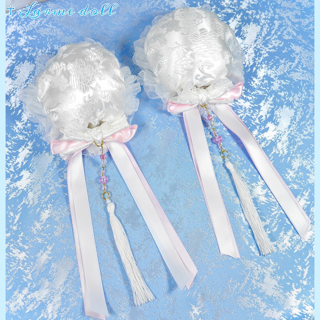 【完成品】【一点物】《☥》タッセル付きチャイナお団子カバー (カラー▷白×ピンク)