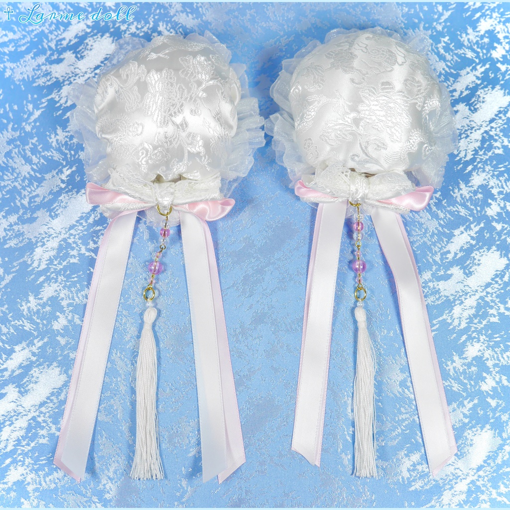 【完成品】【一点物】《☥》タッセル付きチャイナお団子カバー (カラー▷白×ピンク)